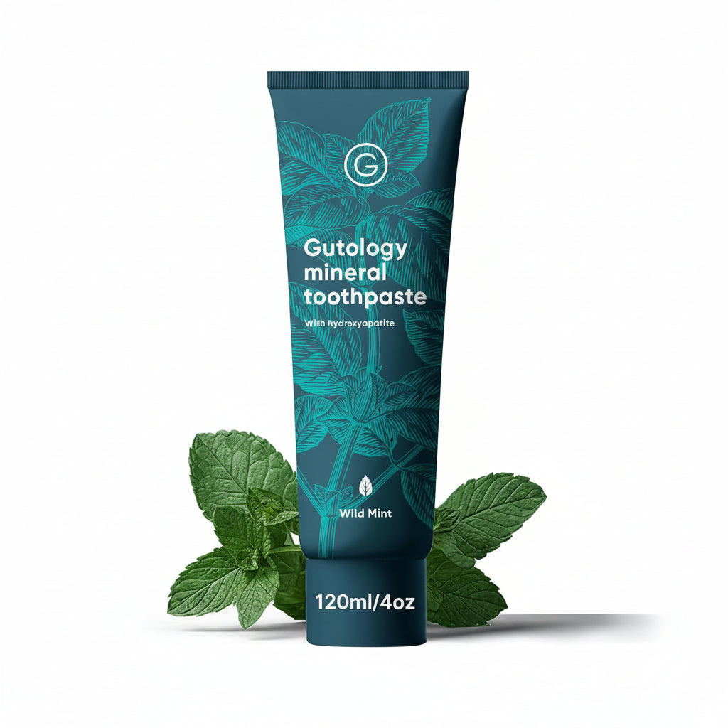 Gutology - Mineral Hydroxyapatite Toothpaste 120ml Microbiome Friendly Fluoride Free Tooth Paste Suitable for Adults & Children for Sensitive Teeth Wild Mint