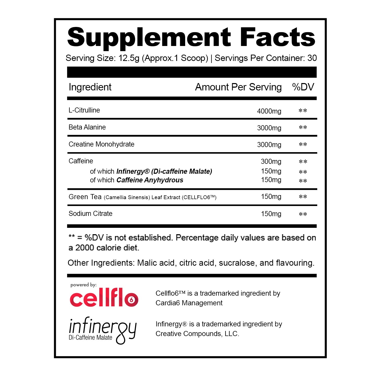 Ingredient panel for Wolf Juice V2 pre workout supplement