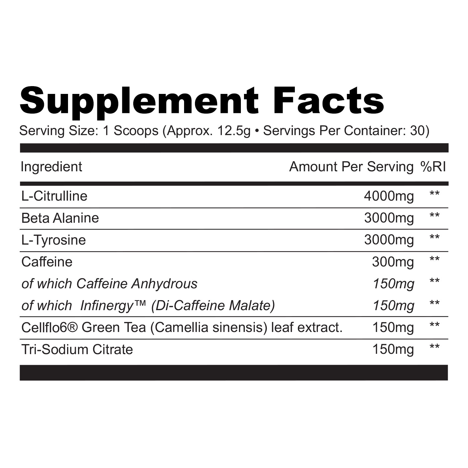 Wolf Juice V3 supplement facts label with ingredients and their amounts per serving on a white background.